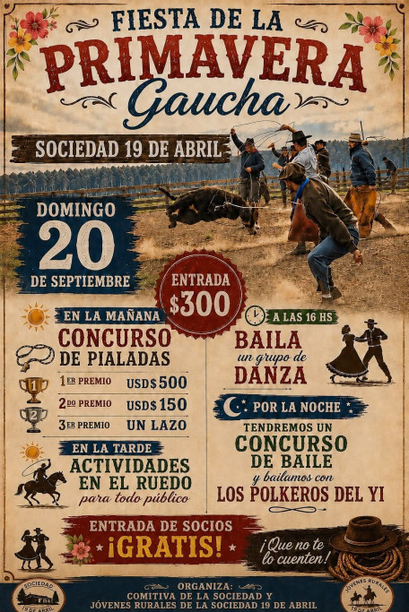 Fiesta de la Primavera Gaucha en Rocha: tradición, concursos y música en la Sociedad Rural 19 de Abril