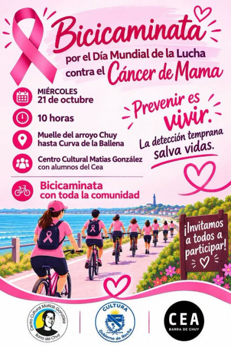 Bicicaminata en Barra del Chuy por la lucha contra el cáncer de mama