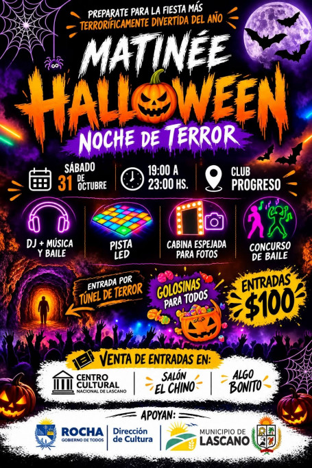 Matinée Halloween en Lascano con música, baile y túnel de terror