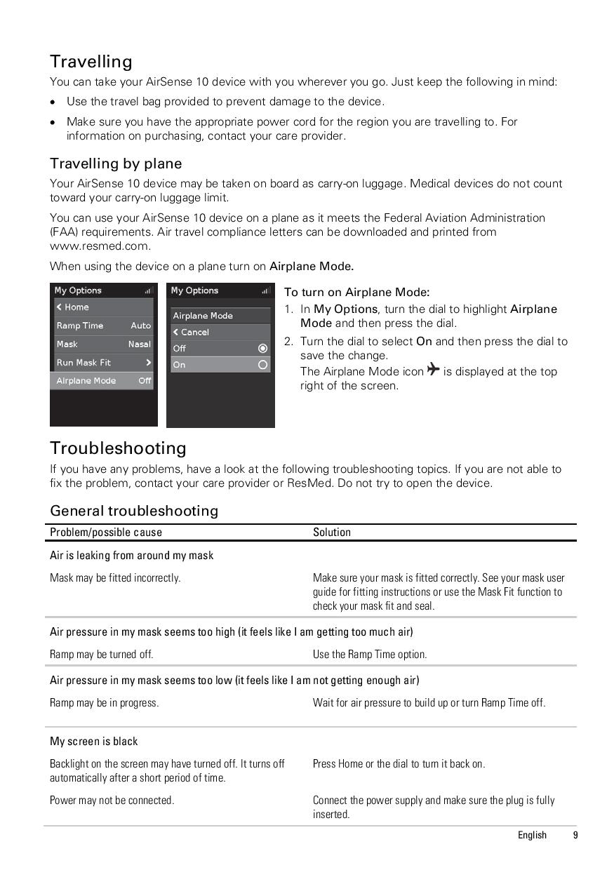 ResMed AirSense 10 Series User Guide - SG Medical Helpdesk