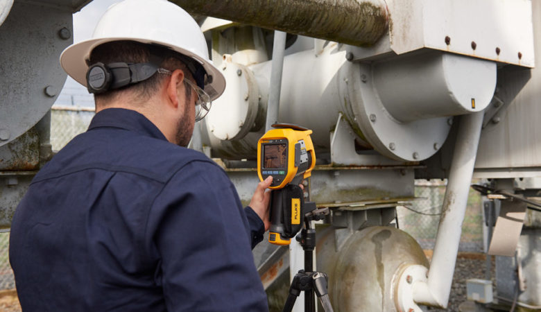 The new Fluke Ti450 SF6 Gas Leak Detector combines a high-quality infrared camera with an SF6 leak detector that visually pinpoints the location ofSF6 leaks without shutting equipment down. (Photo courtesy of Fluke Corp.)