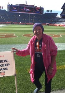 Kim Speaker enjoying her time at a recent Denver Broncos game, even breaking a few rules (like not keeping off the grass). Speaker and her husband, Cody, attended a game recognizing cancer survivors and was honored as part of a partnership between the NFL team and UCHealth.
