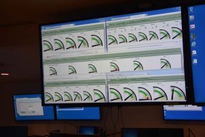 Another overhead monitor shows the overall and individual unit capacity at UCHealth hospitals.