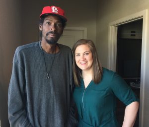 Julian Jones poses with his trusted social worker, Autumn Kuehl. Kuehl helped Jones go from being homeless to having an apartment and a regular place to get medical help too.