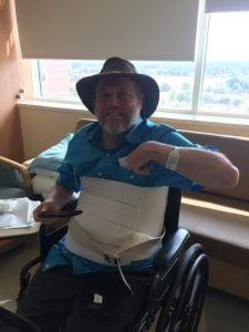 Doug Zirkle in his hospital room on his last day in the hospital after a devastating car crash.
