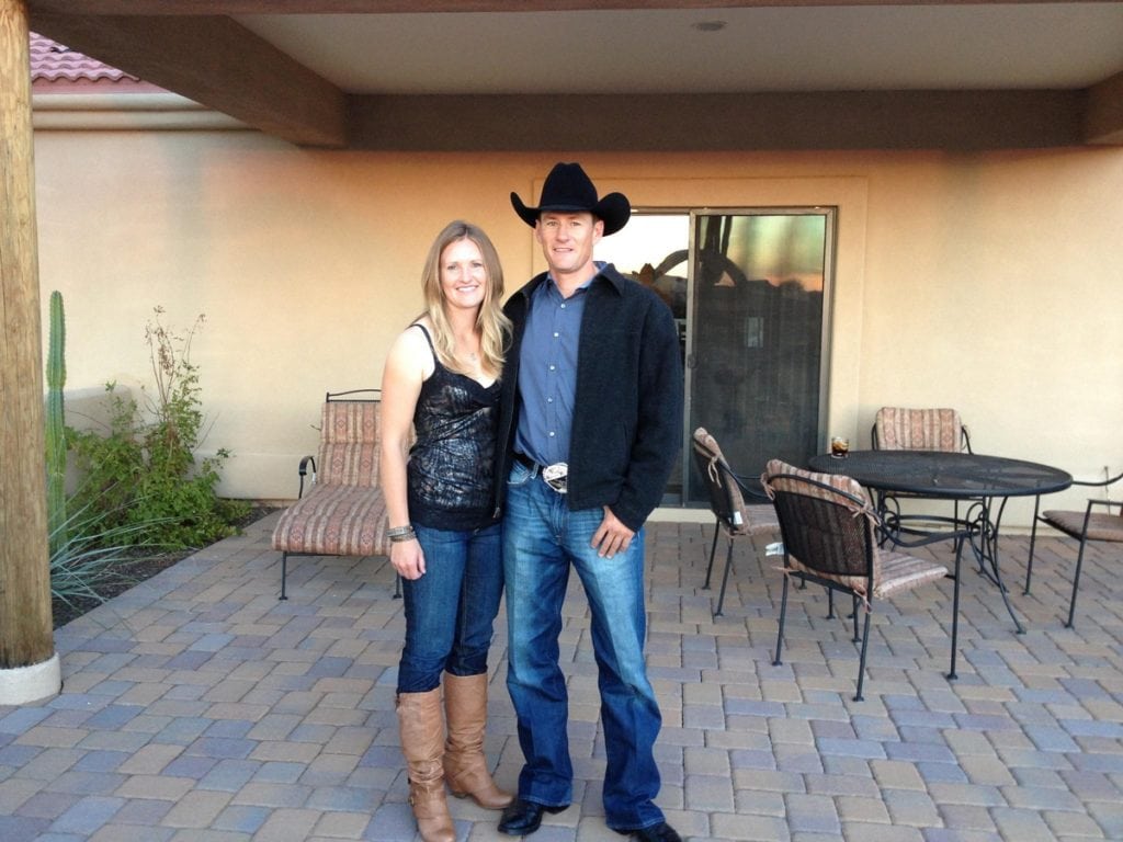 Archie and Lesa Chant pose together. After a devastating head-on collision, Archie is now riding, roping and ranching again.
