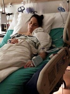 Schrock rests post-surgery at UCHealth University of Colorado Hospital. Photo courtesy Kay Schrock.
