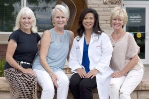 From left, Lane Oesterle-Miller, Lynn Oesterle-Zollner, UCHealth internal medicine physician Dr. Cathy Ow and Jill Hultin. These three sisters have been seeing Dr. Ow for more than a decade. Photos by Joel Blocker, for UCHealth.
