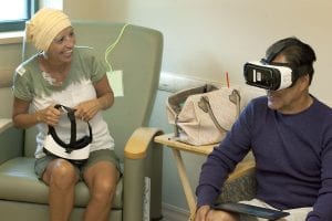 patient and husband using virtual reality in health care