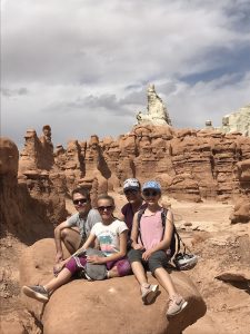 This is a photo of the Danielson/Hussey family in Goblin Valley State Park in Utah.