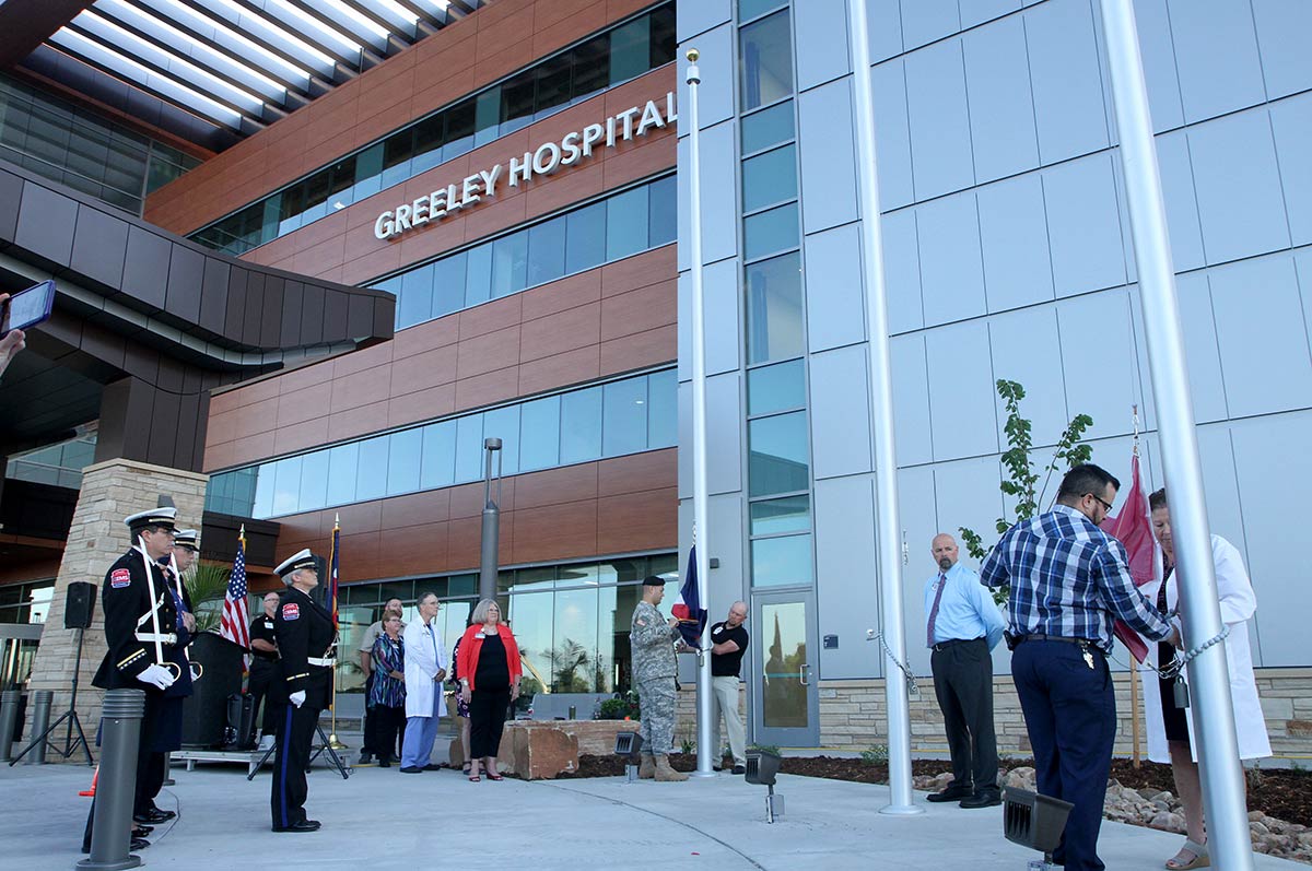 flag raising ceremony at Greeley Hospital Opening