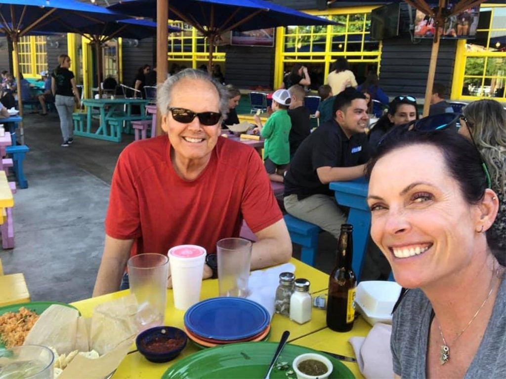 Devereux with daughter Meg in Texas last April. He is enrolled in trial to determine if there is a relationship between prostate cancer and exercise.