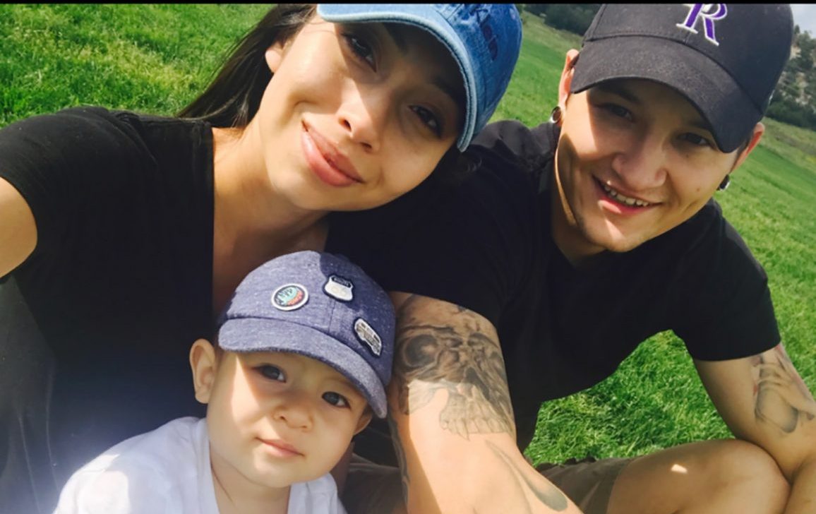 A brain tumor necessitated a 30 hour marathon surgery. Here, the patient poses with his wife and son.