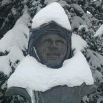 This photo shows the bust of Buddy Werner, located at the top of Mt. Werner at Steamboat Resort.
