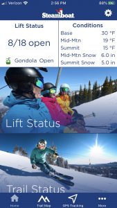 This is a screenshot of the Steamboat Resort app.