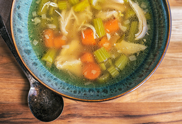 chicken soup five ways - chicken broth with veggies