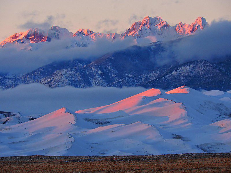 Great Sand Dunes is beautiful in all seasons, including winter when snow falls on the dunes about once a week.