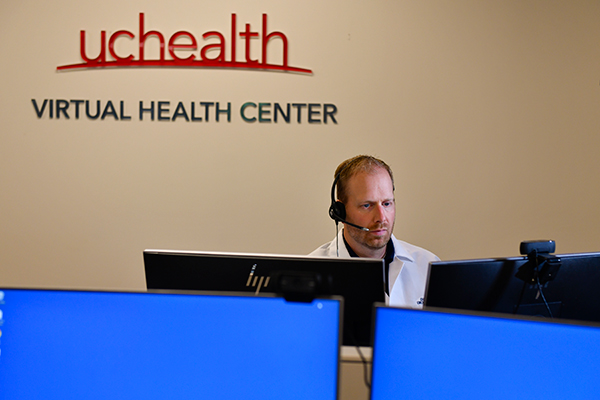 Doctor at UCHealth's Virtual Urgent Care, a great options for people in Colorado with coronavirus symptoms who want to see a doctor from their home.