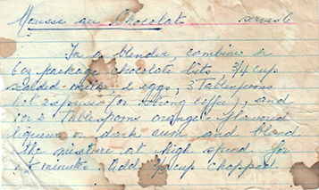 one of our favorite Mother's Day recipes in mom's handwriting and on a note card