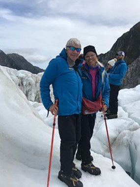 Jim Page and wife Ginny stand on a glacier in New Zealand just months after surgery at UCHealth removed a cyst in the pancreas.