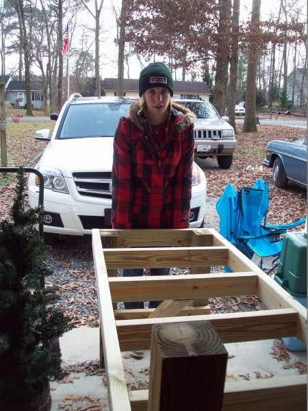 Ashley working in the garage building station