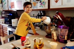 Finnegan Stephan, age 5, making banana bread.
