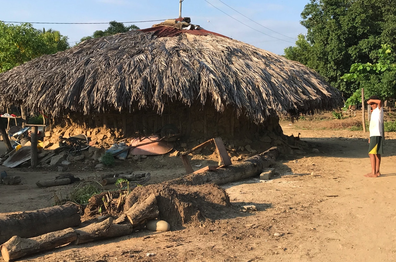 Tecoyame, Oaxaca. Imagen del último redondo de la Costa Chica de Guerrero y Oaxaca, construido de bejucos, barro y techo de palma de coco. Foto: Lenin Ocampo Torres