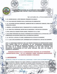 PRONUNCIAMIENTO DE LA COORDINADORA REGIONAL DE AUTORIDADES COMUNITARIAS (CRAC – PC)  DE  GUERRERO  SOBRE  PERSONAS USURPADORAS DE NUESTRO NOMBRE E INSIGNIAS