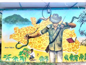 Plasman en un mural en comunidad de Atoyac la lucha del guerrillero Lucio Cabañas Barrientos