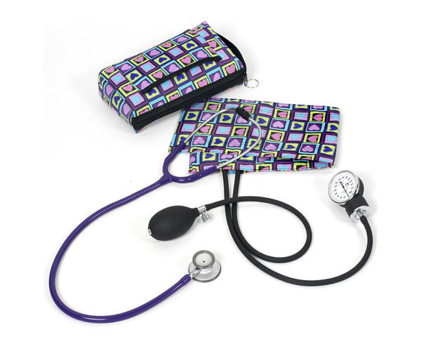 Aneroid Sphygmomanometer / Clinical Lite Stethoscope Kit, Adult, Four Square Hearts, Print < Prestige Medical #A121-FSH 