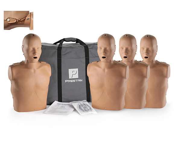 Professional Jaw Thrust CPR/AED Training Manikin 4-Pack, Adult, Dark Skin < PRESTAN #PP-JTM-400-DS 