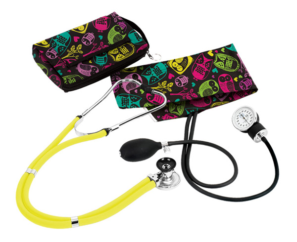 Aneroid Sphygmomanometer / Sprague-Rappaport Stethoscope Kit, Adult, Owls Black, Print < Prestige Medical #A2-OBK 