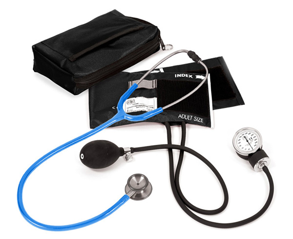 Aneroid Sphygmomanometer / Clinical I Stethoscope Kit, Adult, Neon Blue, Print < Prestige Medical #A126-N-BLU 