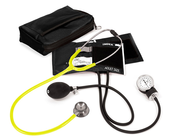 Aneroid Sphygmomanometer / Clinical I Stethoscope Kit, Adult, Neon Yellow, Print < Prestige Medical #A126-N-YEL 