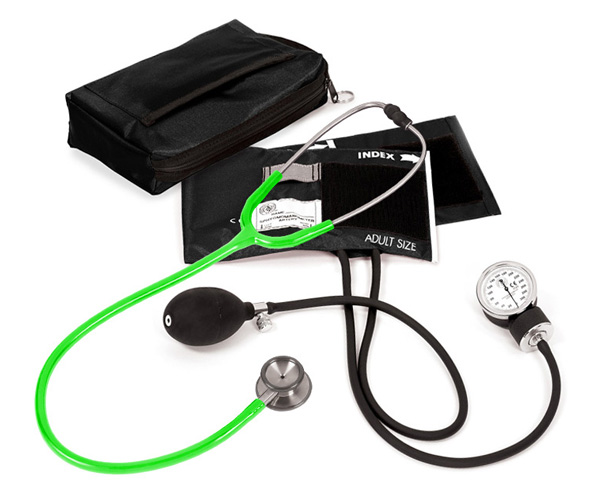 Aneroid Sphygmomanometer / Clinical I Stethoscope Kit, Adult, Neon Green, Print < Prestige Medical #A126-N-GRN 