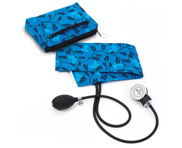 Premium Aneroid Sphygmomanometer With Carry Case, Adult, Butterflies and Ferns Blue, Print < Prestige Medical #882-BFB 