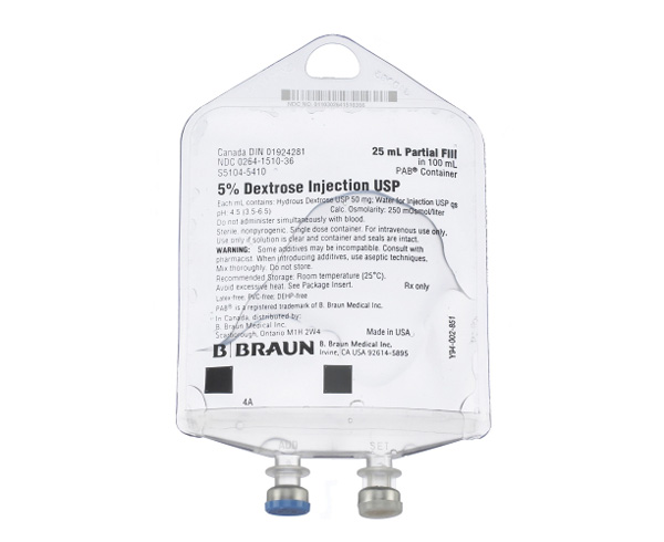 Dextrose 5% In Water Injection, 25mL PAB Bag < B Braun #S51045410 