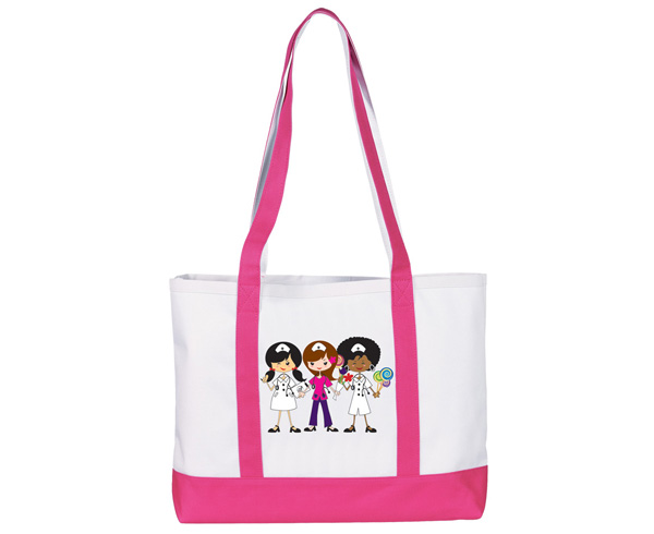 Large Tote Bag, Nurse Trio on Pink, Print < Prestige Medical #705-NTP 
