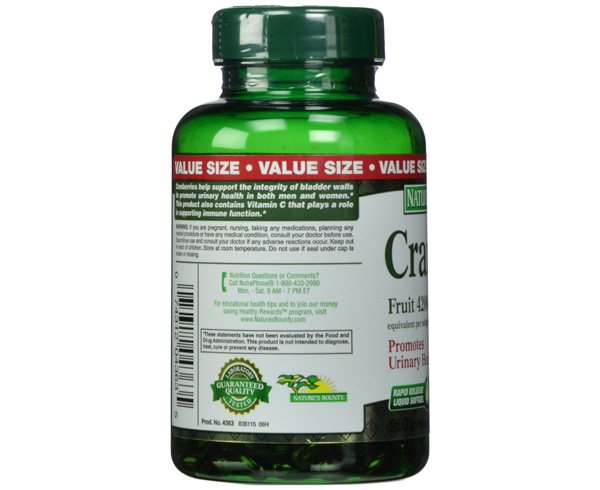 Cranberry Fruit 4200mg Plus Vitamin C, 250 Softgels < Nature's Bounty #4363 