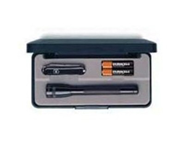 BLACK AA MINI MAGLITE W/BATTERIES & CLASSIC KNIFE, PRES BX < Maglite #M2A49L 