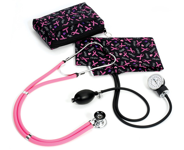 Aneroid Sphygmomanometer / Sprague-Rappaport Stethoscope Kit, Adult, Hope Pink Ribbon, Print < Prestige Medical #A2-PRB 