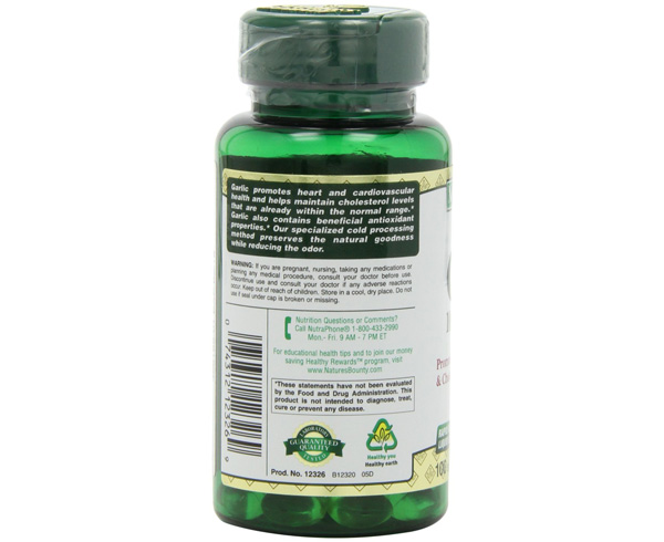 Odorless Garlic, 1000mg, 100 Softgels < Nature's Bounty #12326 