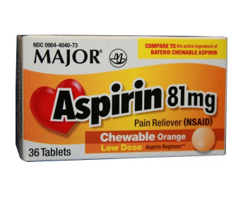 Aspirin Children's Chewable Tablets 81 mg (1.25 gr) , Bottle of 36 < Major #700316 