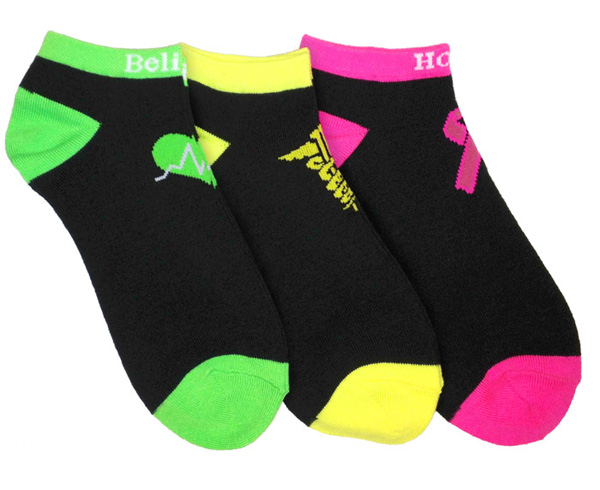 Fashion Socks, 3 Pack, Neon Heart, Caduceus and Hope Pink Ribbon, Print < Prestige Medical #380-HCB 