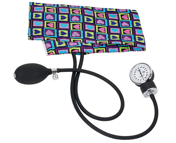 Premium Aneroid Sphygmomanometer, Adult, Four Square Hearts, Print < Prestige Medical #S82-FSH 