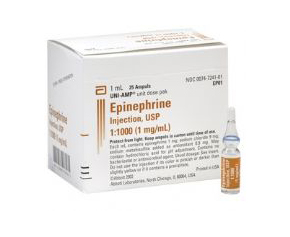 Epinephrine Injection, USP 1:1000 (1 mg/ml) 1 ml Ampoule , Box/10 < Hospira 