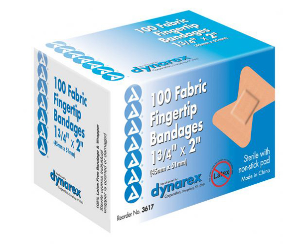 Fingertip Flexible Fabric Adhesive Bandage 1-3/4" x 2" , Box/100 < Dynarex #3617 
