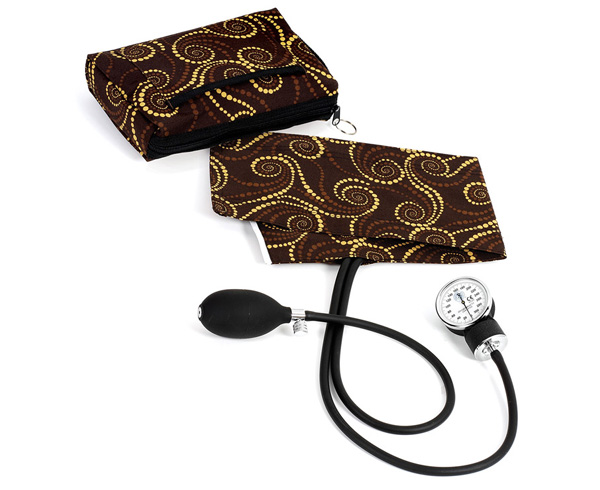 Premium Aneroid Sphygmomanometer With Carry Case, Adult, Chocolate Golden Swirls, Print < Prestige Medical #882-CGS 