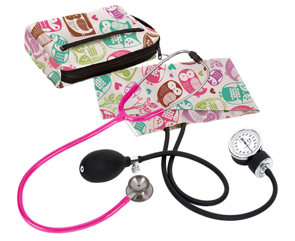 Aneroid Sphygmomanometer / Clinical I Stethoscope Kit, Adult, Owls Cream, Print < Prestige Medical #A126-OCM 