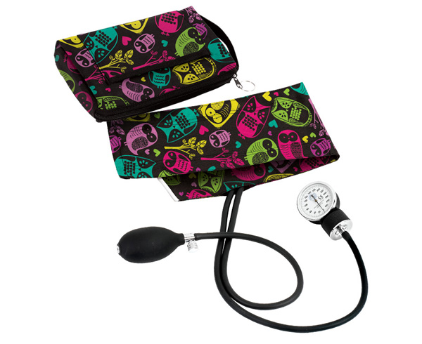 Premium Aneroid Sphygmomanometer With Carry Case, Adult, Owls Black, Print < Prestige Medical #882-OBK 